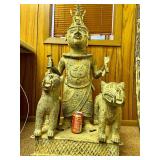 Monumental Benin Bronze Sculpture of a King/Oba w/Leopards