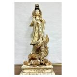Large & Beautiful Chinese Carved Bone Guan Yin Figure w/Dragon