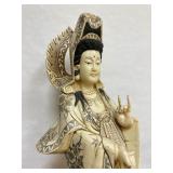 Large & Beautiful Chinese Carved Bone Guan Yin Figure w/Dragon