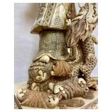 Large & Beautiful Chinese Carved Bone Guan Yin Figure w/Dragon