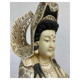 Large & Beautiful Chinese Carved Bone Guan Yin Figure w/Dragon