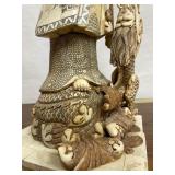 Large & Beautiful Chinese Carved Bone Guan Yin Figure w/Dragon