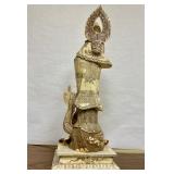 Large & Beautiful Chinese Carved Bone Guan Yin Figure w/Dragon