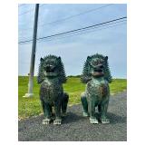 Matching Pair of LARGE Antique Thai Bronze Singha Temple Guardian Lions