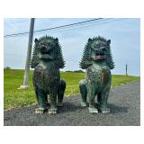 Matching Pair of LARGE Antique Thai Bronze Singha Temple Guardian Lions