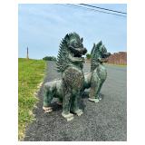 Matching Pair of LARGE Antique Thai Bronze Singha Temple Guardian Lions