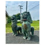 Matching Pair of LARGE Antique Thai Bronze Singha Temple Guardian Lions