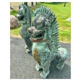 Matching Pair of LARGE Antique Thai Bronze Singha Temple Guardian Lions