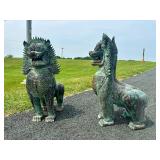 Matching Pair of LARGE Antique Thai Bronze Singha Temple Guardian Lions