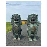 Matching Pair of LARGE Antique Thai Bronze Singha Temple Guardian Lions