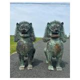 Matching Pair of LARGE Antique Thai Bronze Singha Temple Guardian Lions