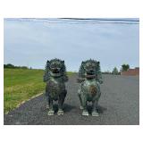Matching Pair of LARGE Antique Thai Bronze Singha Temple Guardian Lions