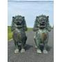 Matching Pair of LARGE Antique Thai Bronze Singha Temple Guardian Lions
