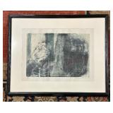 Framed Limited Edition Hand Printed Lithograph Self Portrait by Mario Fallani