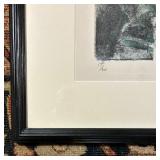 Framed Limited Edition Hand Printed Lithograph Self Portrait by Mario Fallani