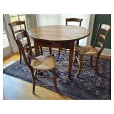 Vintage Wooden Circular French Kitchen Table and Four Chairs Set