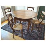 Vintage Wooden Circular French Kitchen Table and Four Chairs Set