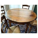Vintage Wooden Circular French Kitchen Table and Four Chairs Set