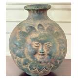 Mexican Double Sided Sun and Moon Face Pottery Vase