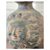 Mexican Double Sided Sun and Moon Face Pottery Vase