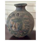 Mexican Double Sided Sun and Moon Face Pottery Vase