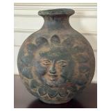 Mexican Double Sided Sun and Moon Face Pottery Vase