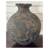 Mexican Double Sided Sun and Moon Face Pottery Vase
