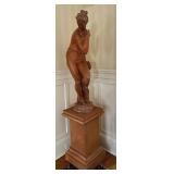 Large Italian Terracotta Nude Sculpture on Pedestal Stand