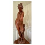 Large Italian Terracotta Nude Sculpture on Pedestal Stand