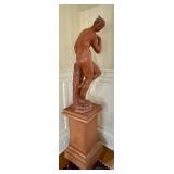 Large Italian Terracotta Nude Sculpture on Pedestal Stand