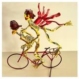 Artisan Mexican Skeletons Riding a Bike Sculpture
