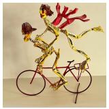 Artisan Mexican Skeletons Riding a Bike Sculpture