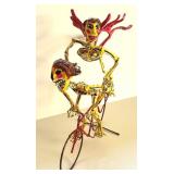Artisan Mexican Skeletons Riding a Bike Sculpture