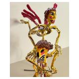 Artisan Mexican Skeletons Riding a Bike Sculpture