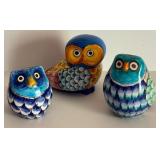 Three Colorful Painted Owl Figurines from Florence, Italy