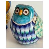 Three Colorful Painted Owl Figurines from Florence, Italy