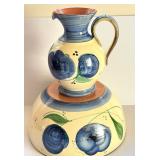 Decorative Italian Florentine Pottery Bowl and Pitcher Set