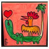 Two Hand Painted Colorful Tiles by Jose Fuster