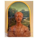 Handcrafted Terracotta Bust of Princess Ippolita Maria Sforza Francesco with Hand-Painted Scenic Artwork by Cy DeCosse