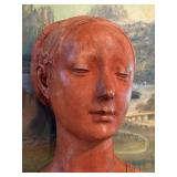 Handcrafted Terracotta Bust of Princess Ippolita Maria Sforza Francesco with Hand-Painted Scenic Artwork by Cy DeCosse