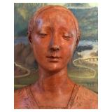 Handcrafted Terracotta Bust of Princess Ippolita Maria Sforza Francesco with Hand-Painted Scenic Artwork by Cy DeCosse