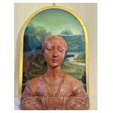 Handcrafted Terracotta Bust of Princess Ippolita Maria Sforza Francesco with Hand-Painted Scenic Artwork by Cy DeCosse