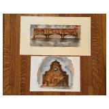 Two Unframed Original Watercolor Italian Paintings / Paintings of Ponte Vecchio and Santo Spirito