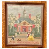 Vintage Framed Needlepoint of Old Williamsburg