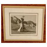 Vintage Framed Black and White Photographic Print Christ of the Andes