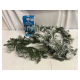 8ft Flocked Pine Garland & Twinkling Icicle LED Lights