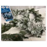8ft Flocked Pine Garland & Twinkling Icicle LED Lights