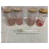 4 Glass Snowflake Tumblers & Glass Straws