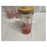 4 Glass Snowflake Tumblers & Glass Straws