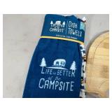 New Camper Themed Cutting Board and 2 Dish Towels